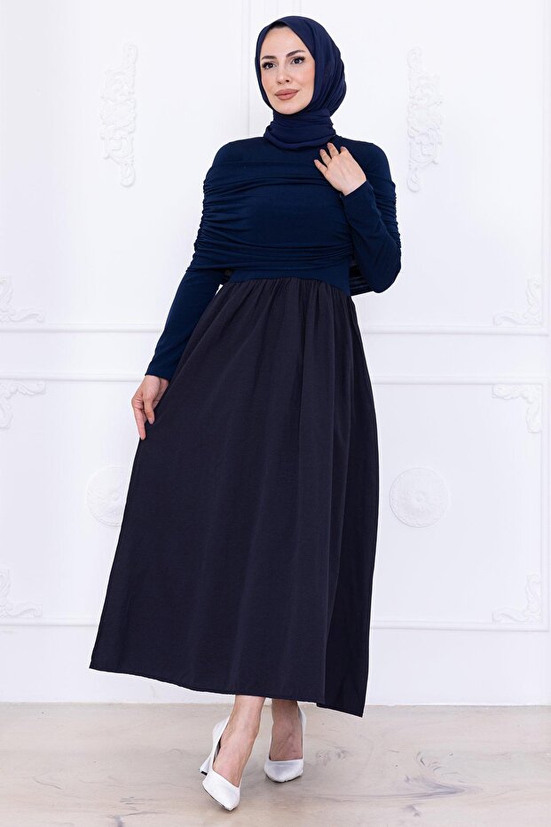 Drapeli Elbise Lacivert HM2780 - 1