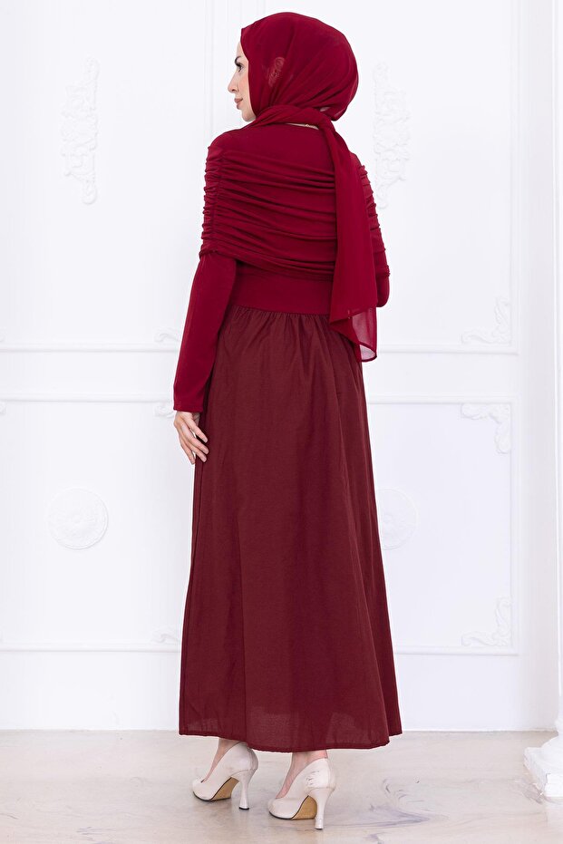 Drapeli Elbise Bordo HM2780 - 5
