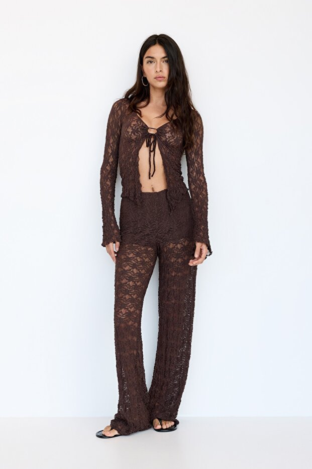 Bağcıklı dantel bluz - 3