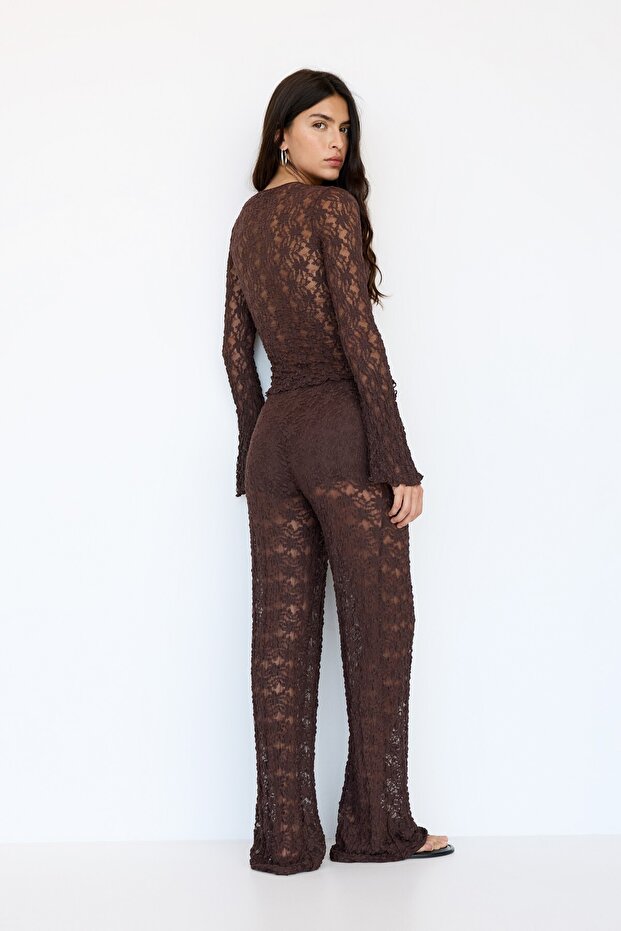 Bağcıklı dantel bluz - 4