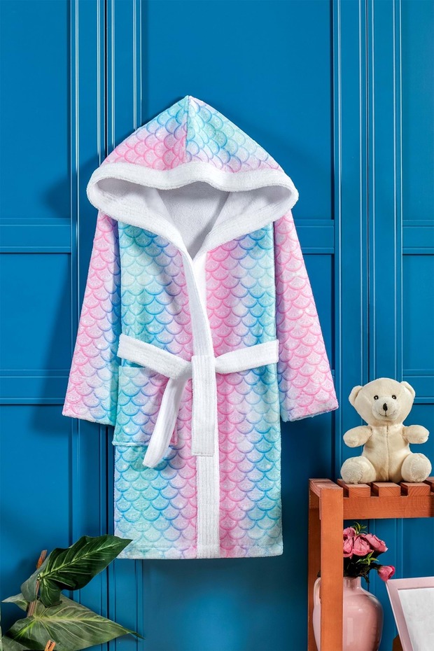 Fish Scale Digital Printed Children's Bathrobe - 1