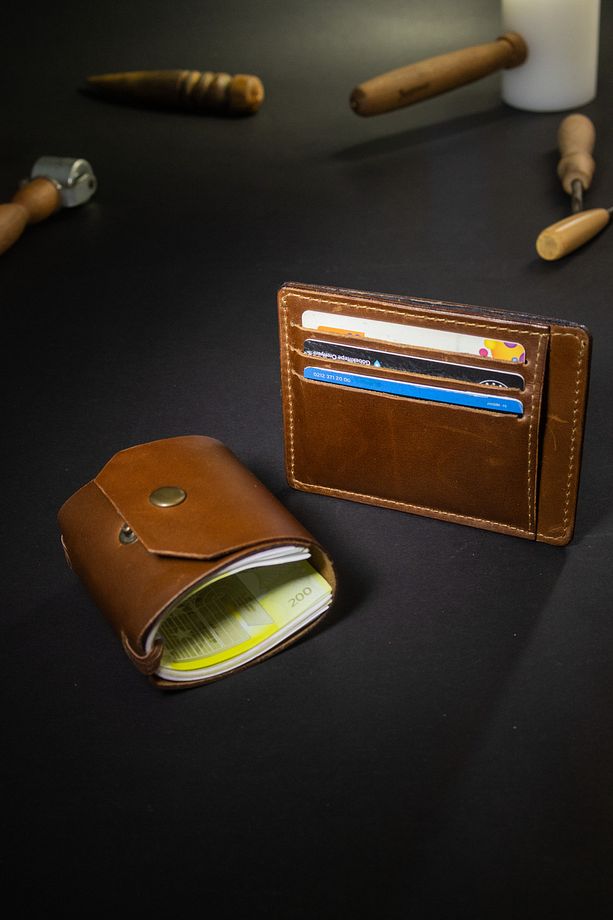 El Yapımı Hakiki Deri Kartlık ve Para Cüzdanı Seti, Minimalist Tasarım, İkisi Bir Arada - 1