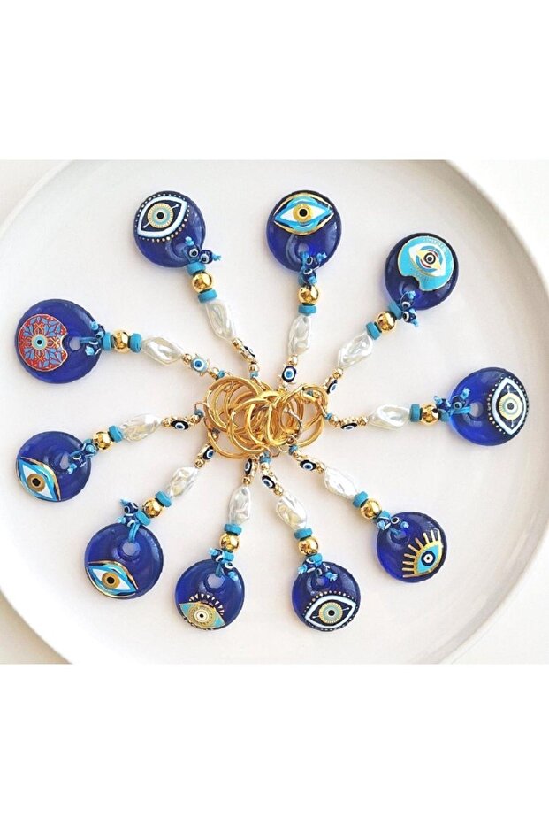 Teacher's Day Gift 10-Piece Gift Glass Evil Eye Beaded Keychain 11.5 cm - Corporate Gift