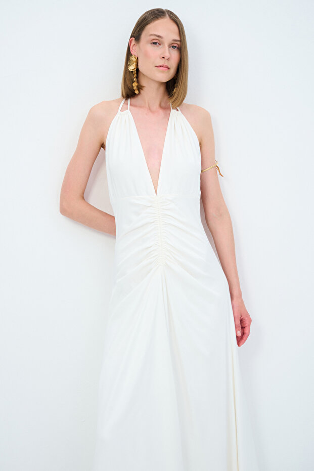 Night Zoom Büzgülü Örme Elbise - 2