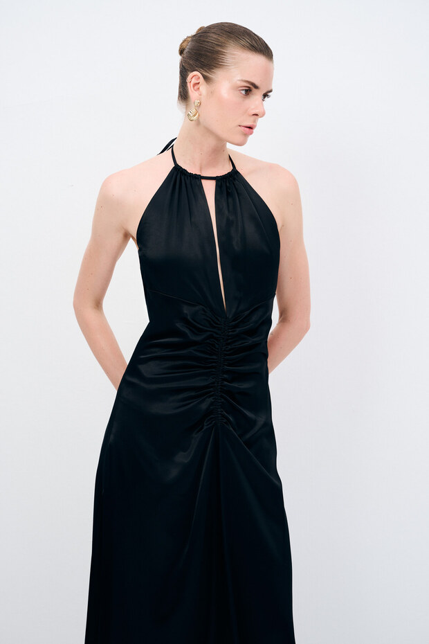 Night Zoom Büzgülü Örme Elbise - 2