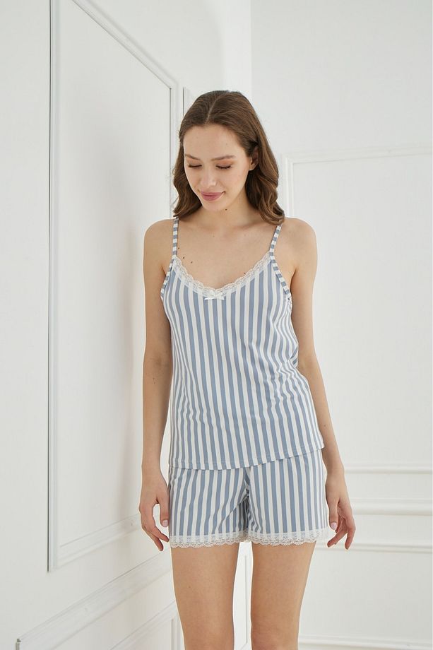 Kadın İp Askılı Şortlu Yazlık Pijama Takımı - 2