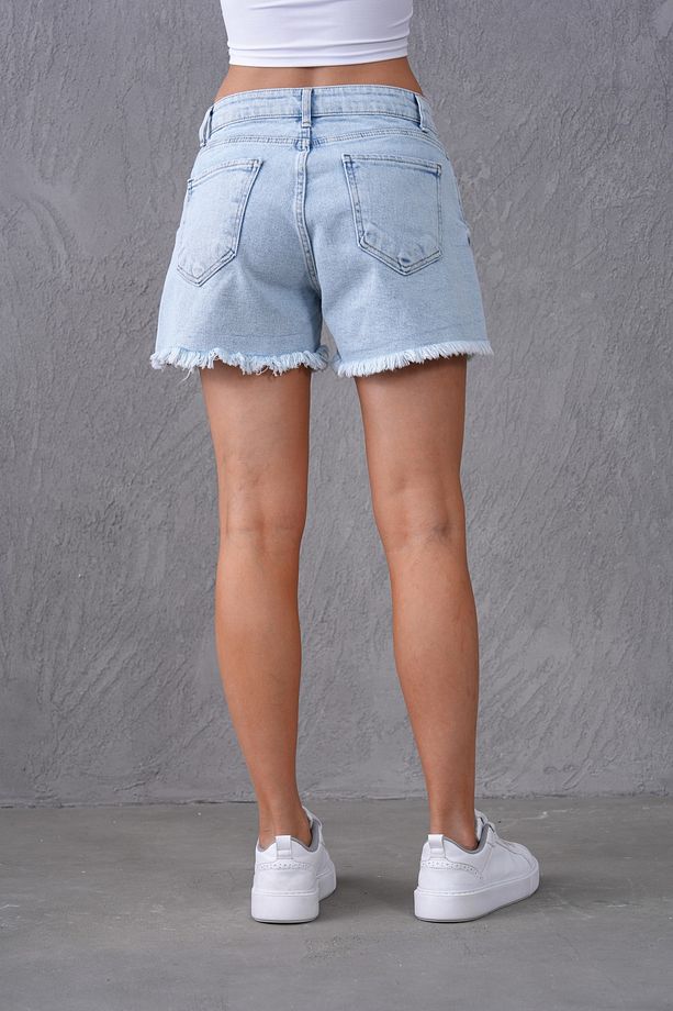 Kadın Yüksek Bel Püsküllü Mavi Kot Şort Jeans Şort 70370 - 3