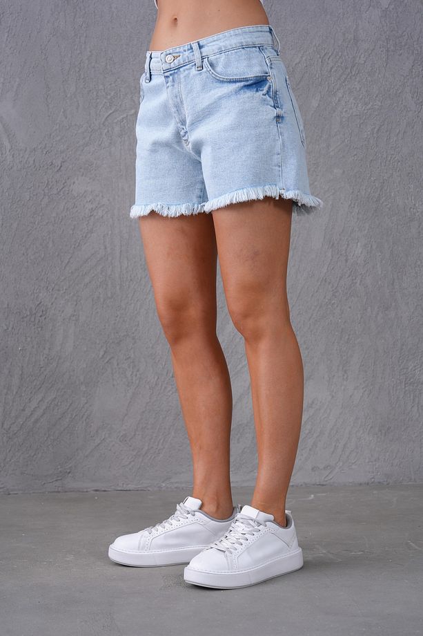 Kadın Yüksek Bel Püsküllü Mavi Kot Şort Jeans Şort 70370 - 7