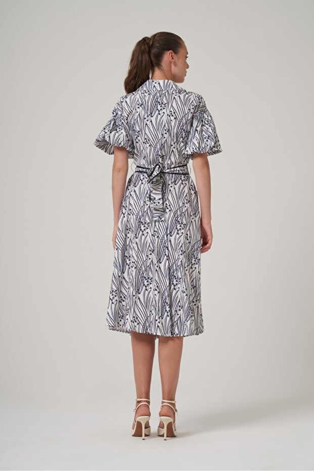 Gömlek Yaka Balon Kol Elbise - 3