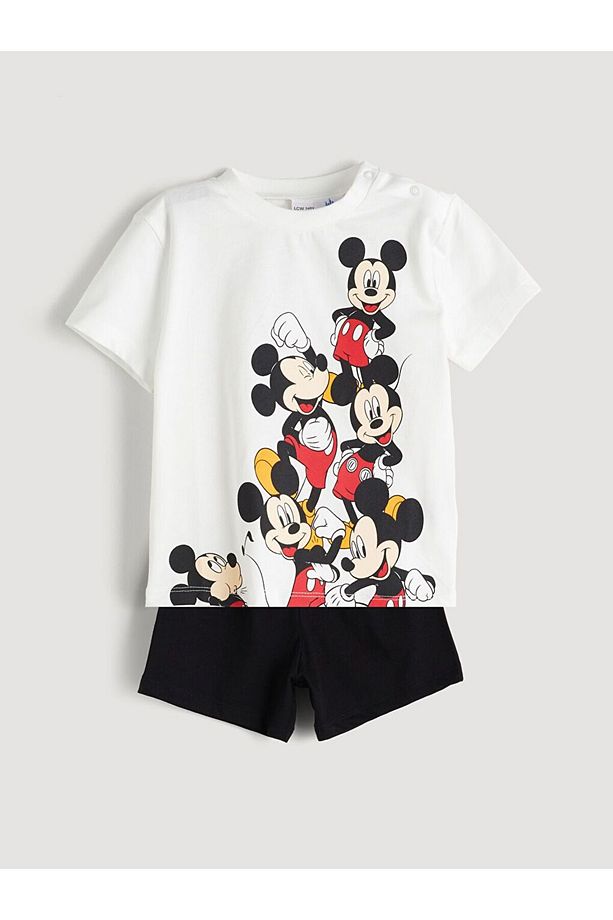 LCW baby Mickey Mouse Baskılı Erkek Bebek Şortlu Pijama Takım - 1