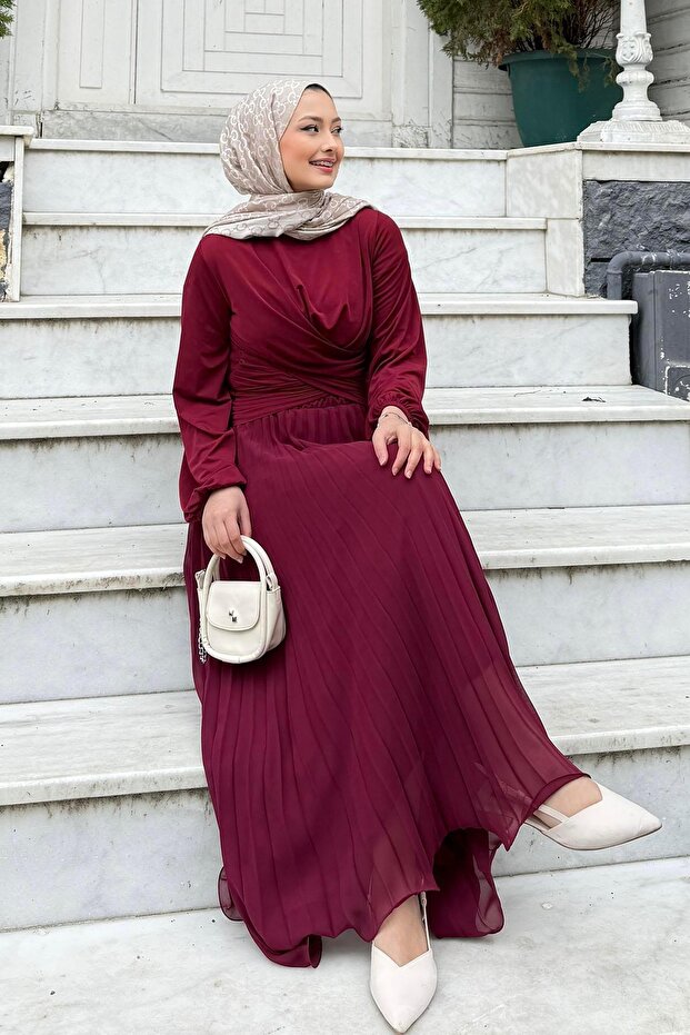 Çift Drapeli Bluz-BORDO - 2