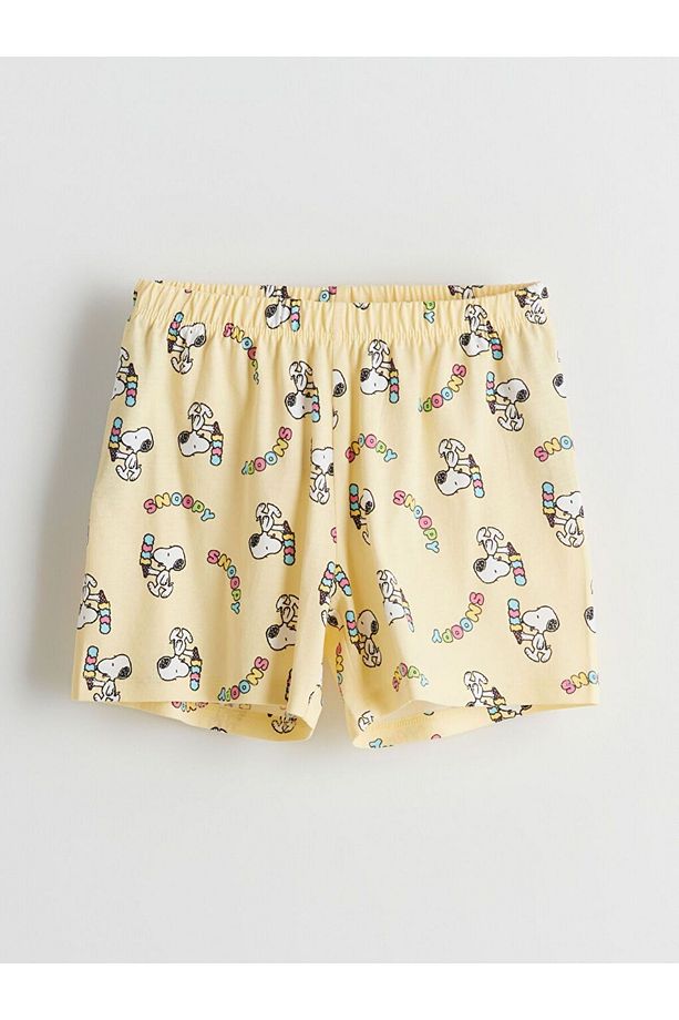 Bisiklet Yaka Snoopy Baskılı Kız Çocuk Şortlu Pijama Takımı - 5