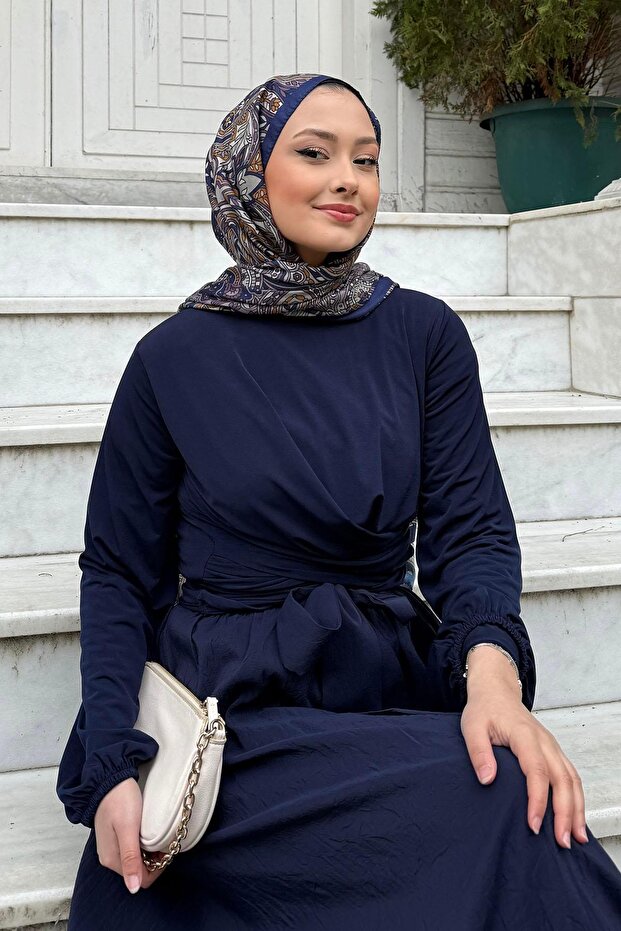 Çift Drapeli Bluz-LACİVERT - 2