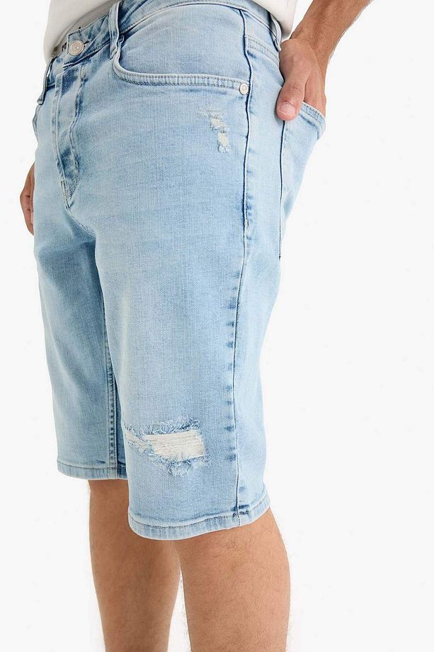 Slim Fit Dar Kesim Jean Bermuda Şort F4685AX25SM - 5