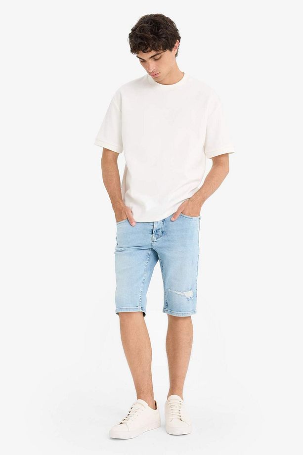 Slim Fit Dar Kesim Jean Bermuda Şort F4685AX25SM - 4
