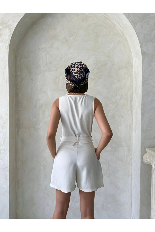Kuşaklı şortlu tulum - 5