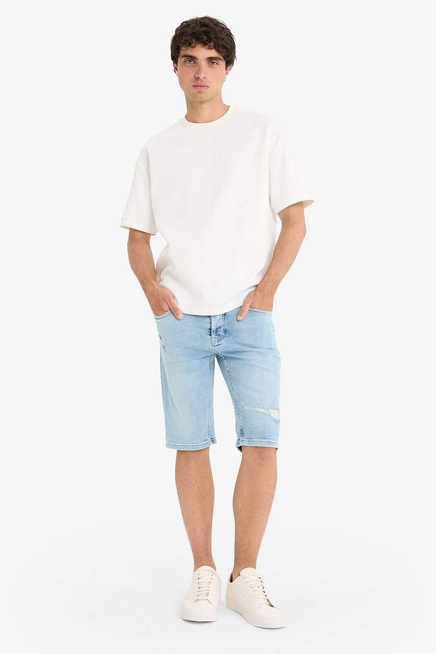 Slim Fit Dar Kesim Jean Bermuda Şort F4685AX25SM - 3