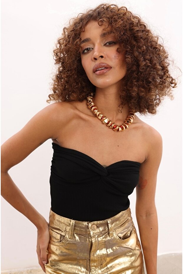 Drape yakalı straples üst - 2