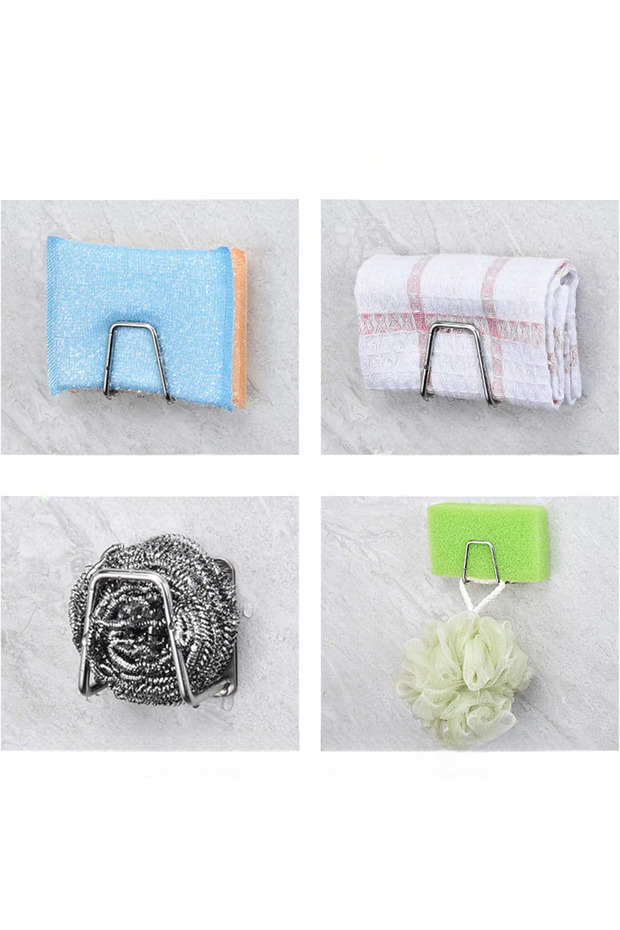 Stainless steel dish sponge holder with adhesive, multi-purpose hanger, 4-pack d-1