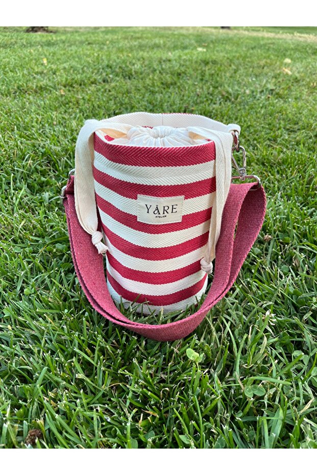 Women's Shoulder Bag, Striped Pattern Adjustable Strap Cylinder Bag, Mouth Drawstring Women's Shoulder Bag