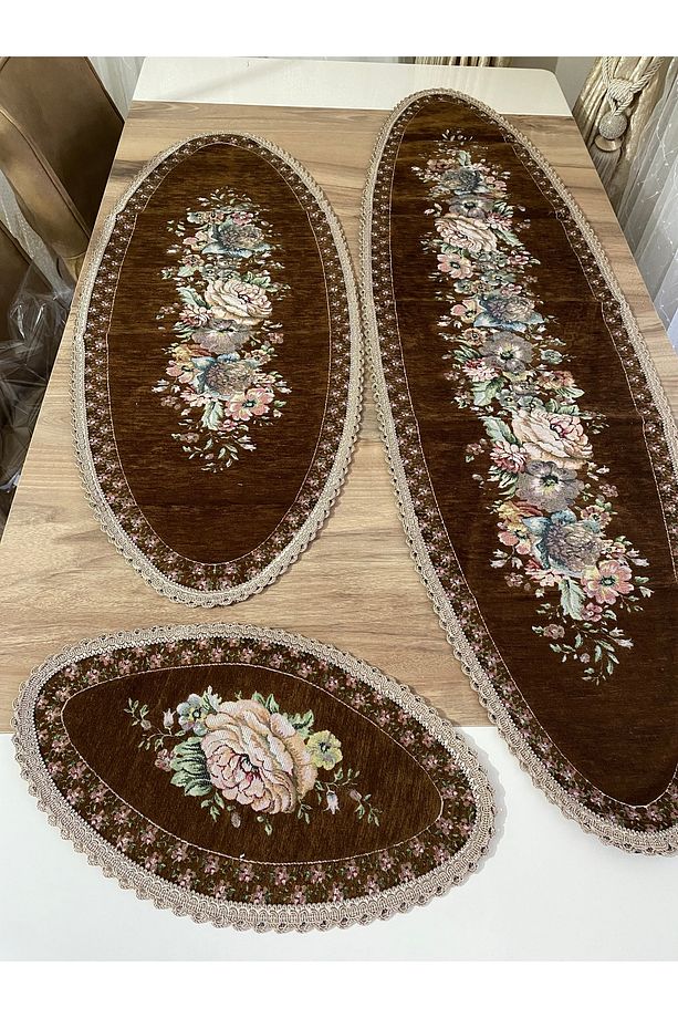 GOBLEN ŞÖNİLLİ 3 LÜ SALON SET KAHVE - 1
