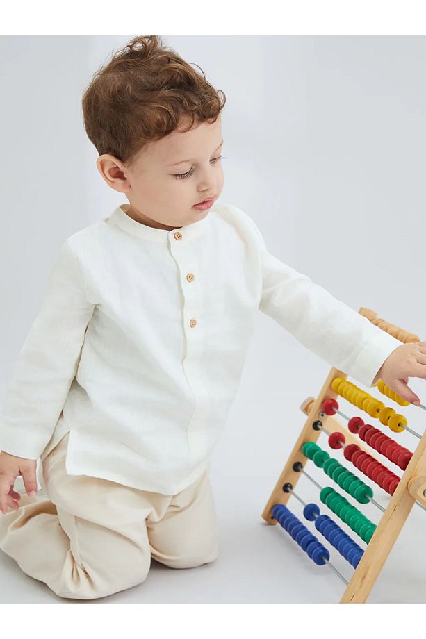 KANZ Ekru Basic Erkek Bebek Gömlek ve Pantolon 2'li - 3