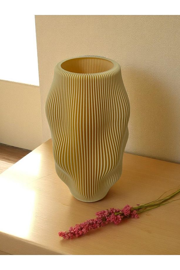 Ripple Form Vazo – Pastel Sarı | Modern Dalga Desenli Dekoratif Vazo - 8