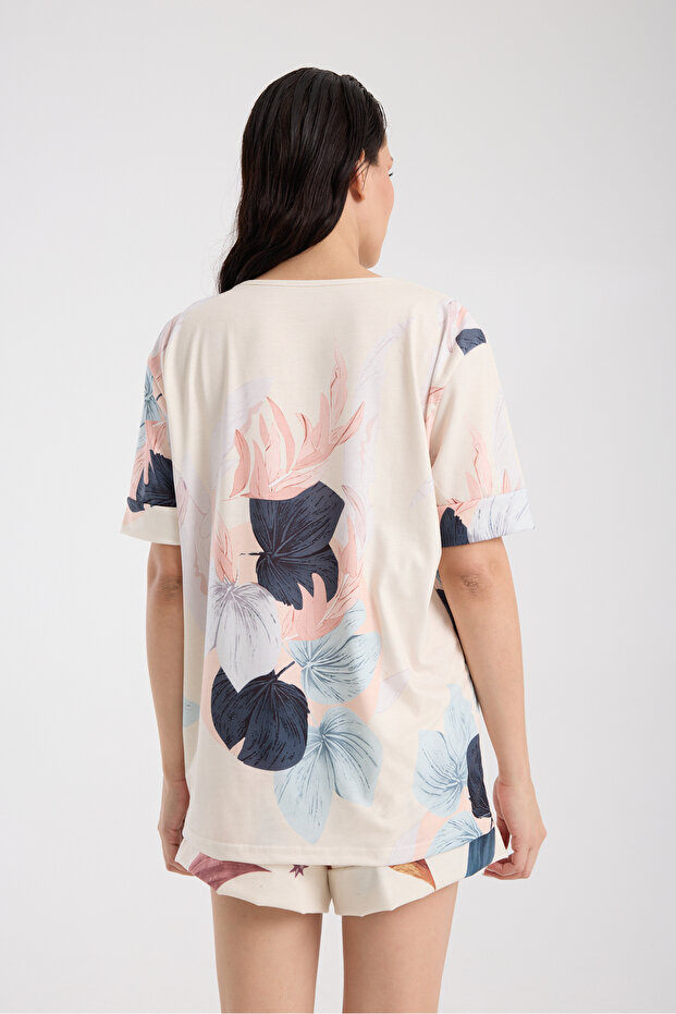 Calm Gömlek Şort Düğmeli Pijama Takımı Renkli Desenli Pijama Takımı - 7