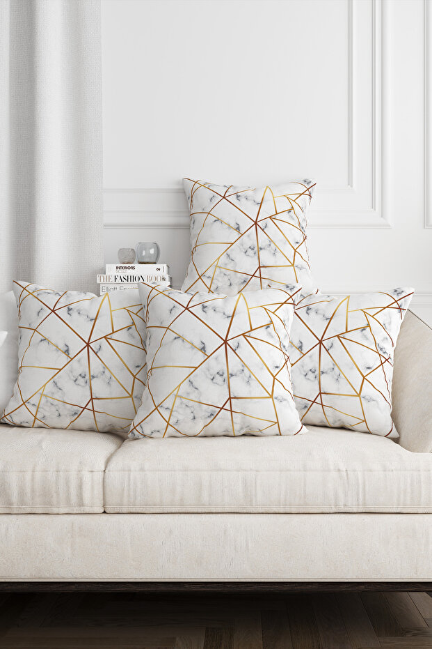 Modern White Marble Gold Pattern Gift High Quality Special Velvet 4-Piece Sofa Throw Pillow Cover Set
