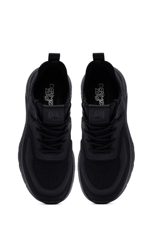 Erkek Siyah Bağcıklı Kalın Tabanlı Kumaş Sneaker 25SFD69426F - 7