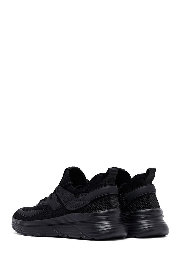 Erkek Siyah Bağcıklı Kalın Tabanlı Kumaş Sneaker 25SFD69426F - 5