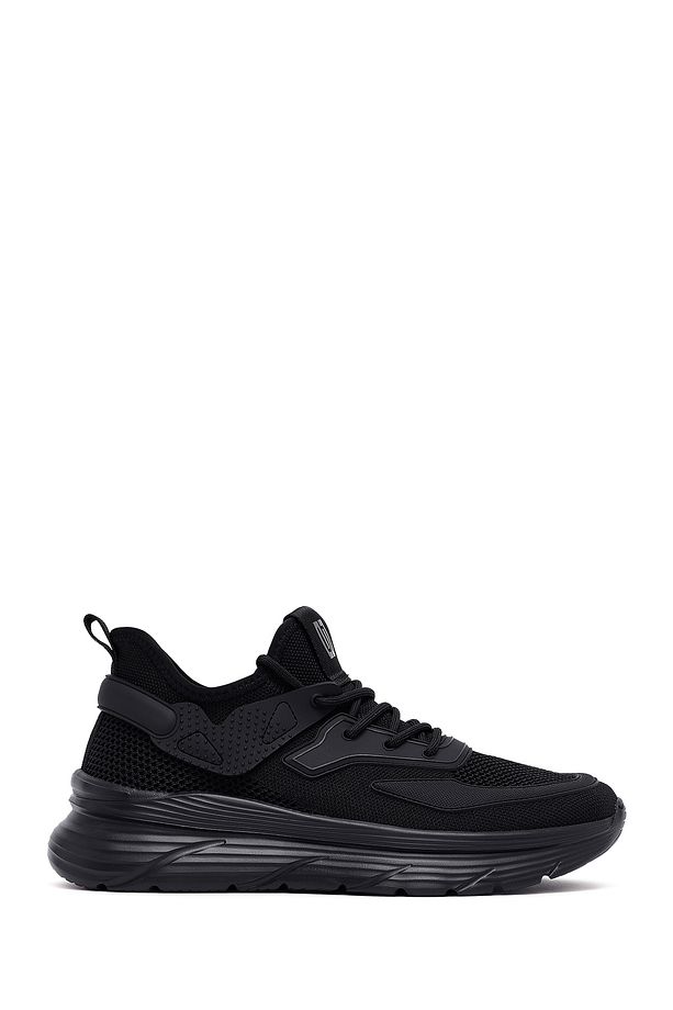Erkek Siyah Bağcıklı Kalın Tabanlı Kumaş Sneaker 25SFD69426F - 1