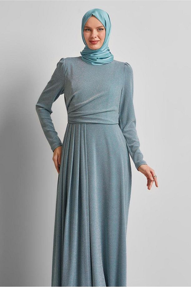 DRAPE DETAYLI SİMLİ ELBİSE 45677 - 2