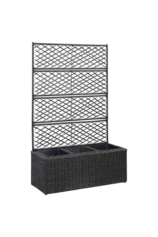 Trellis Raised Bed with 3 Pots 83x30x130 cm Poly Rattan Black
