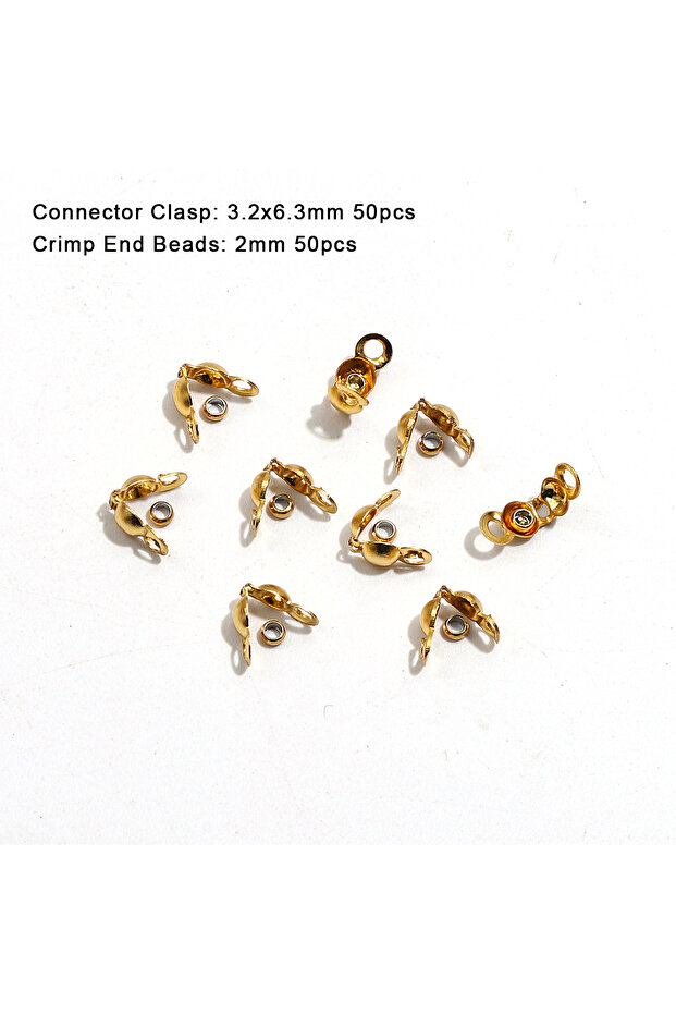 3.2X6.3mm 100pcs 100pcs/lot Stainless Steel Gold Plated Connector Clasp Crimp End Beads For Bracele