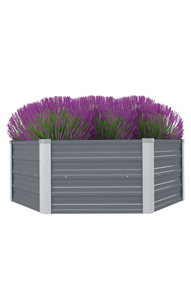 Raised Garden Bed 129x129x45 cm Galvanised Steel Grey