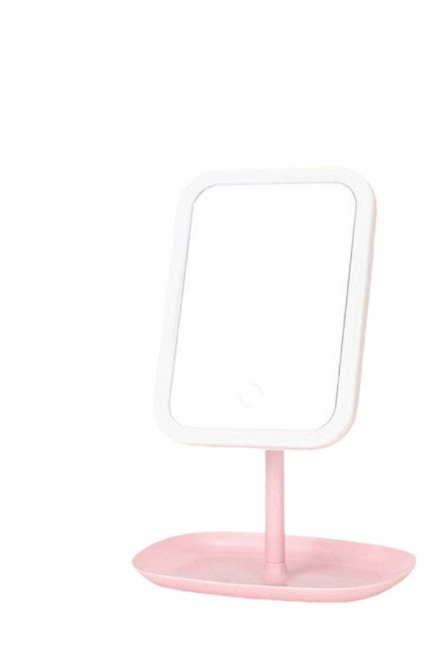 Adjustable LED Makeup Mirror with Storage Tray Pink