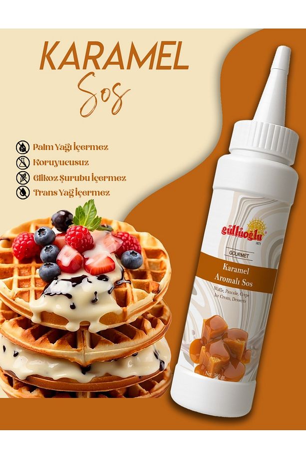 Karamel Sos - Waffle & Krep & Pankek & Tatlı & Dondurma & Kruvasan Sos - 300 gr / 225 ml - 3