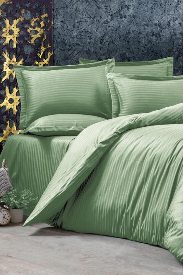 Dowry Land Stripe Double Pollysatin Duvet Cover Set Green