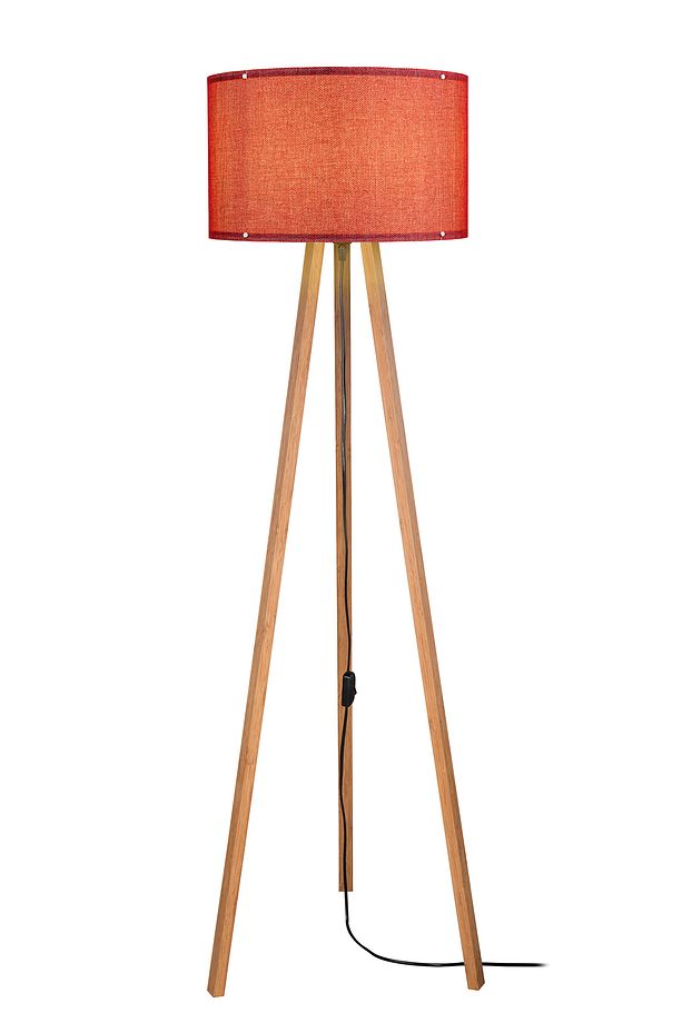 Kırmızı Lambader Abajur 3 Ayaklı Tripod Kumaş Ahşap Üç Ayak - 5