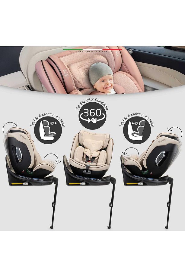 StradaFix 360° Dönen I-Size Oto Koltuğu İsoFix 40-150 CM 0-36 KG Bej - 7