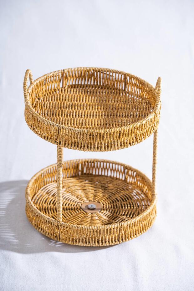 Nomad Two-Tier Wicker Round Rotating Presentation Stand - 1