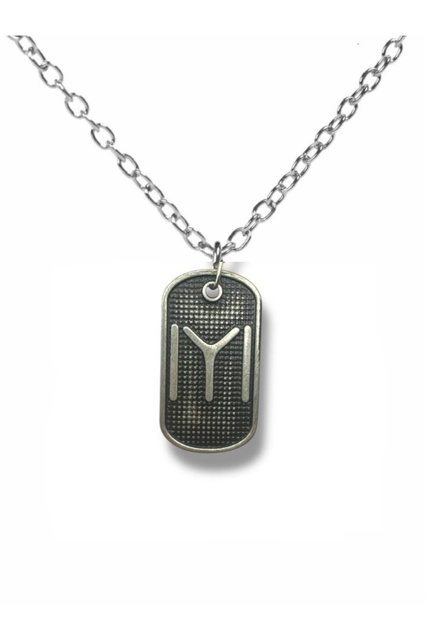 Kayi Length Stamped Plate Imprint Necklace – Silver Color Unisex Metal Jewelry