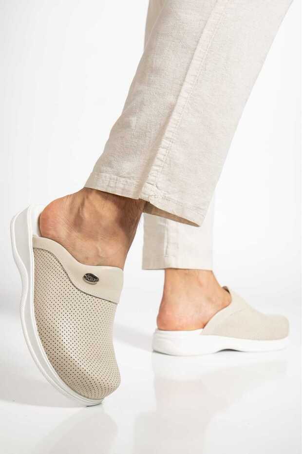 Genuine Leather Men's Sabo Full Orthopedic and Anatomical Structure Comfortable and Comfortable Slippers