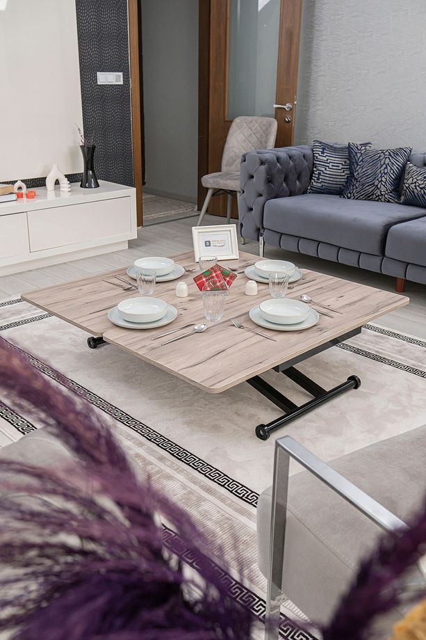 Akıllı Sehpa Home Üst Tabla Mdf Floransa Oval Köşe Alt Mekanizma Siyah Renk - 5