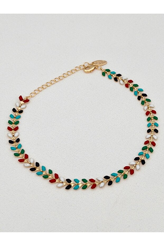 Renkli Mineli Başak Model Çelik Halhal - 4