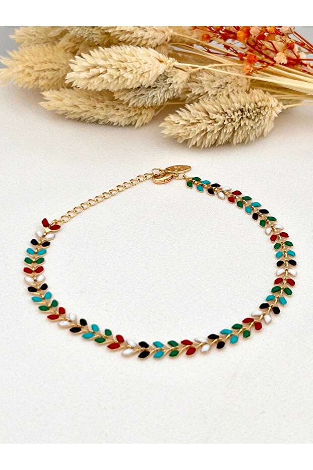 Renkli Mineli Başak Model Çelik Halhal - 1