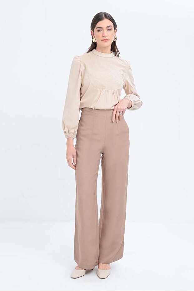 Mink-Wide Leg Linen Trousers