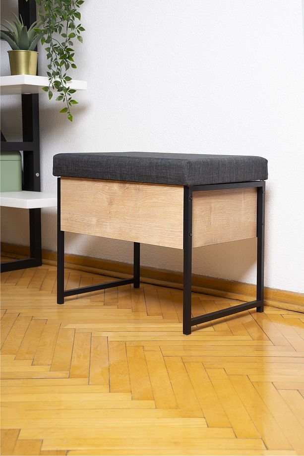 Sandıklı Ayakkabılık Bench Puf – Metal Ahşap Oturaklı Bank – Ayakkabılık Kapı Önü Oturak - 1