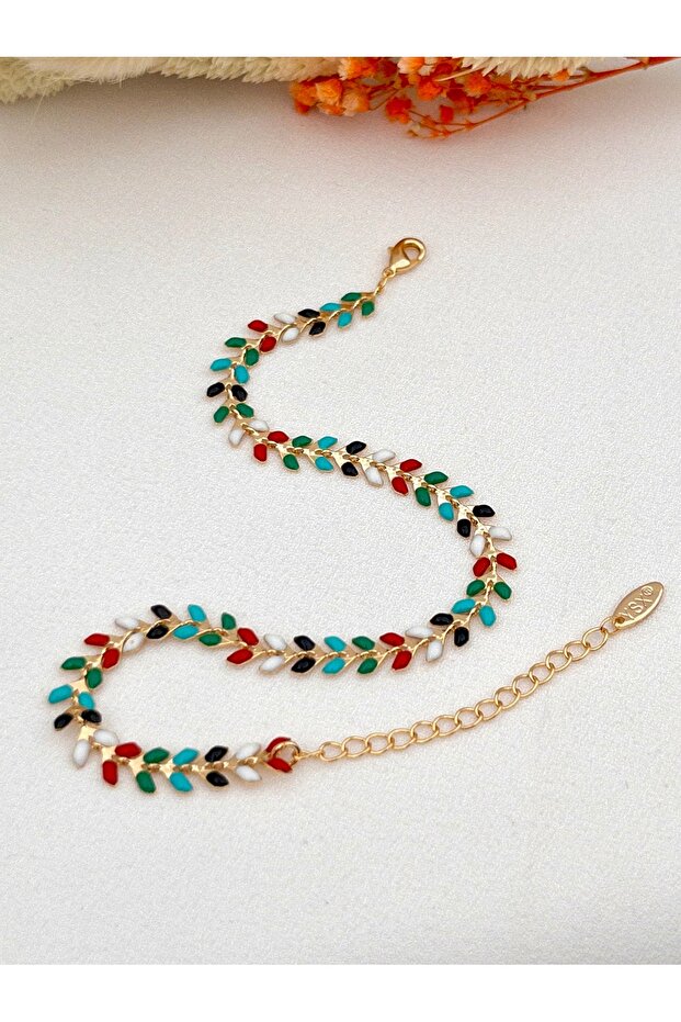 Renkli Mineli Başak Model Çelik Halhal - 6